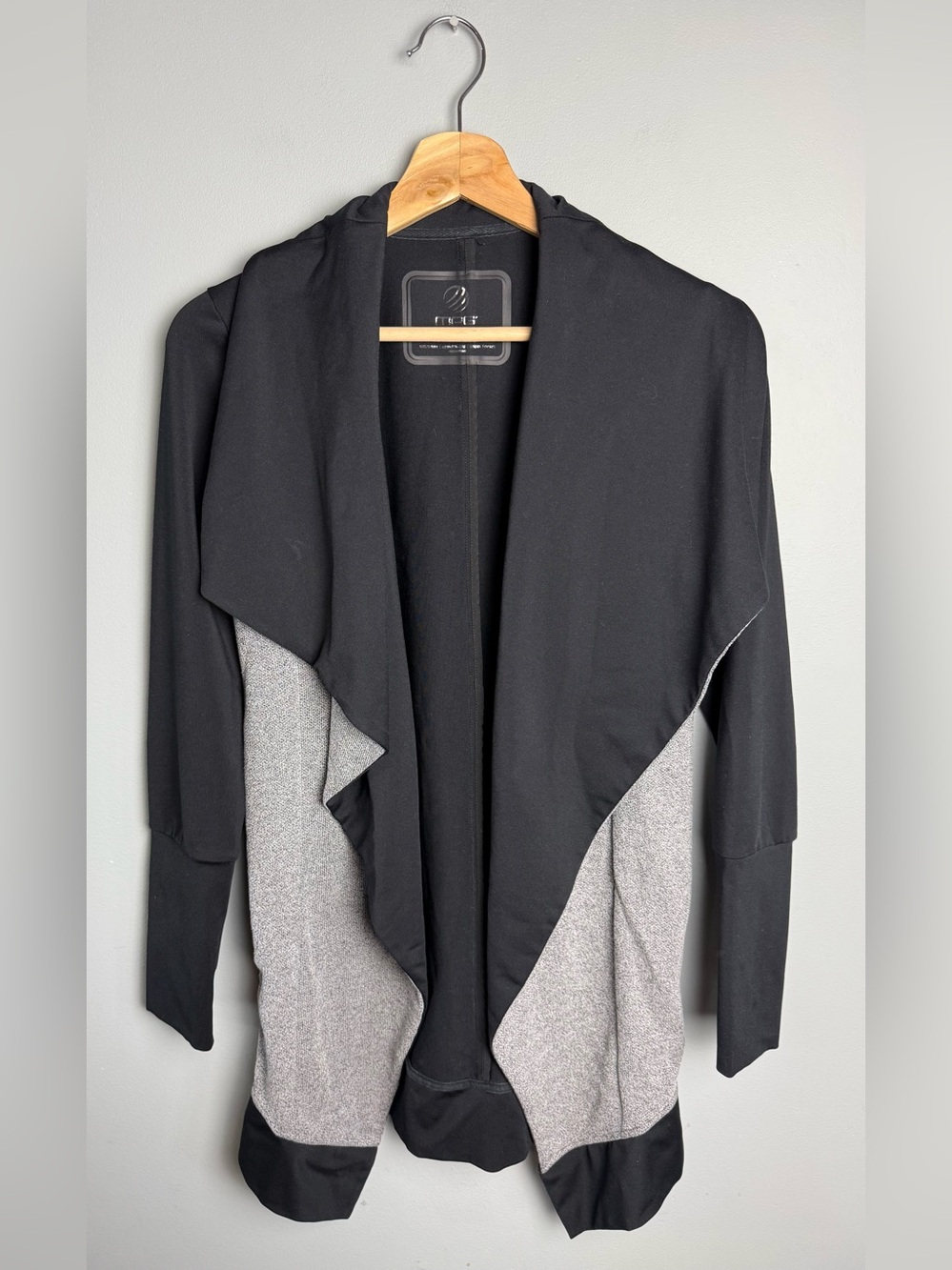MPG Open-Front Draped Cardigan in Black & Gray